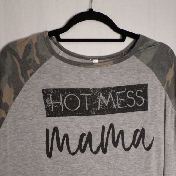 Grateful Hearts Grey & Camo XL Short Sleeve Hot Mess Mama Print T - Picture 3 of 9